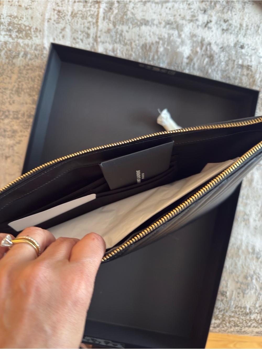 NWT Saint Laurent Chevron Leather Wrist Pouch with Gold YSL currently in stores - Picture 5 of 5